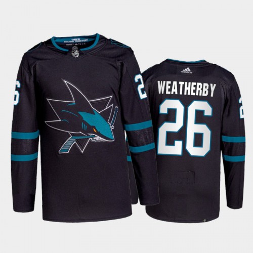 Adidas San Jose Sharks #26 Jasper Weatherby Men's 2021-22 Alternate Authentic Jersey - Black Men's