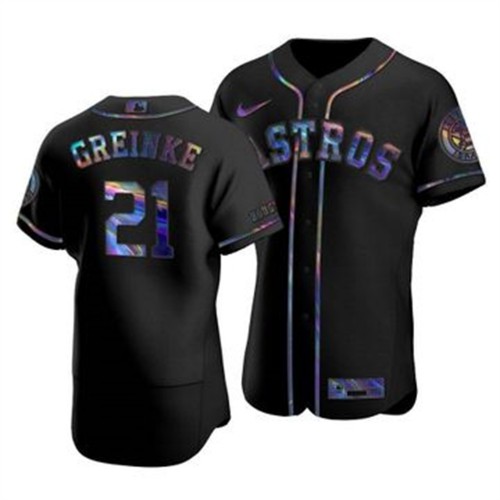 Houston Houston Astros #21 Zack Greinke Men's Iridescent Holographic Collection Jersey - Black Men's