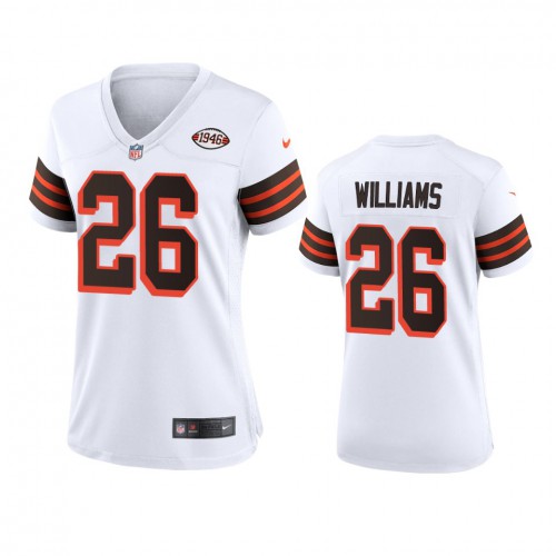 Women Cleveland Browns #26 Greedy Williams 1946 Collection Alternate Game Limited Jersey - White Womens