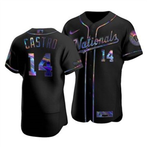 Washington Washington Nationals #14 Starlin Castro Men's Iridescent Holographic Collection Jersey - Black Men's