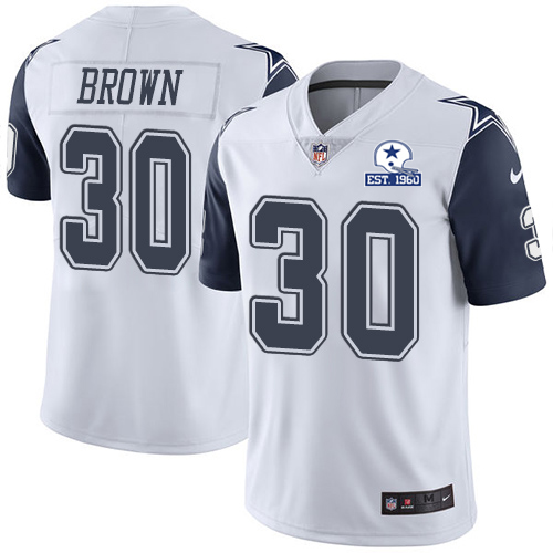 Dallas Cowboys #30 Anthony Brown White Men's Stitched With Established In 1960 Patch Limited Rush Jersey Men's