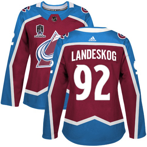 Adidas Colorado Avalanche #92 Gabriel Landeskog Burgundy Women's 2022 Stanley Cup Champions Burgundy Home Authentic Stitched Jersey Womens
