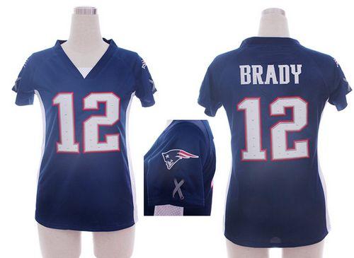 Patriots #12 Tom Brady Navy Blue Team Color Draft Him Name & Number Top Women's Stitched Elite Jersey