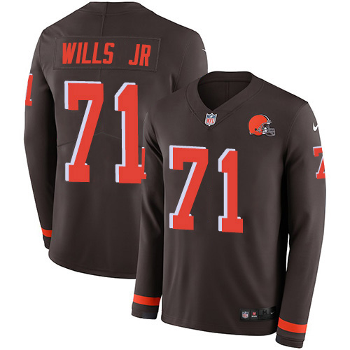Cleveland Browns #71 Jedrick Wills JR Brown Team Color Youth Stitched Limited Therma Long Sleeve Jersey Youth