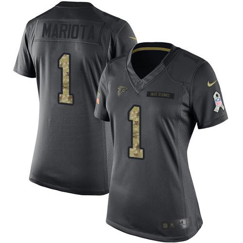 Falcons #1 Marcus Mariota Black Stitched Women's Limited 2016 Salute To Service Jersey