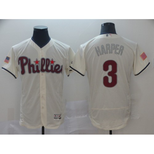 Philadelphia Philadelphia Phillies #3 Bryce Harper Cream Independence Day Flexbase Authentic Stitched Jersey Men's