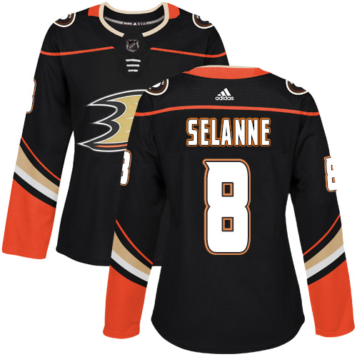 Adidas Anaheim Ducks #8 Teemu Selanne Black Home Authentic Women's Stitched Jersey Womens