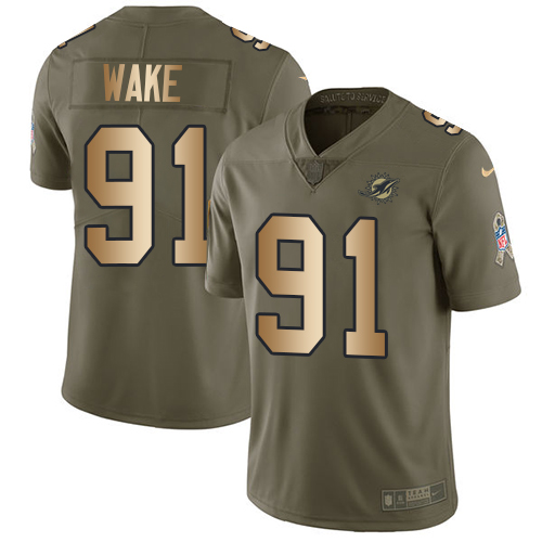 Miami Dolphins #91 Cameron Wake Olive/Gold Youth Stitched Limited 2017 Salute to Service Jersey Youth