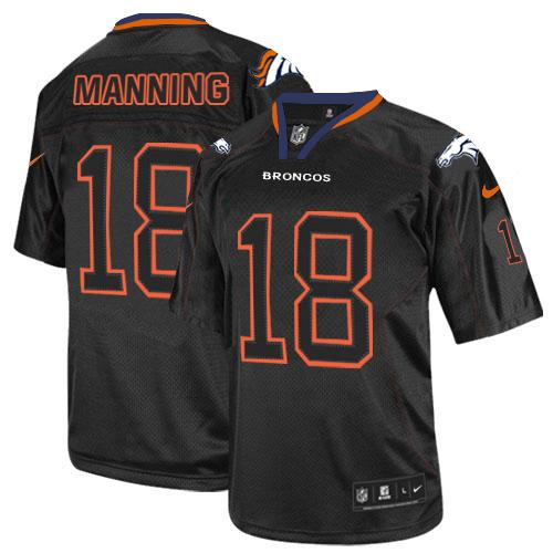 Broncos #18 Peyton Manning Lights Out Black Men's Stitched Elite Jersey