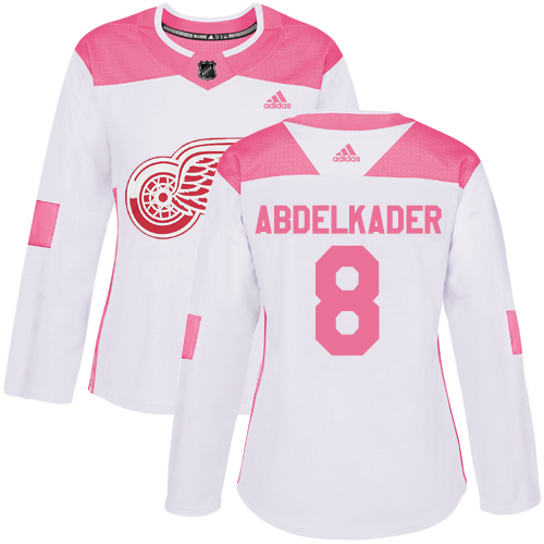 Adidas Detroit Red Wings #8 Justin Abdelkader White/Pink Authentic Fashion Women's Stitched Jersey Womens
