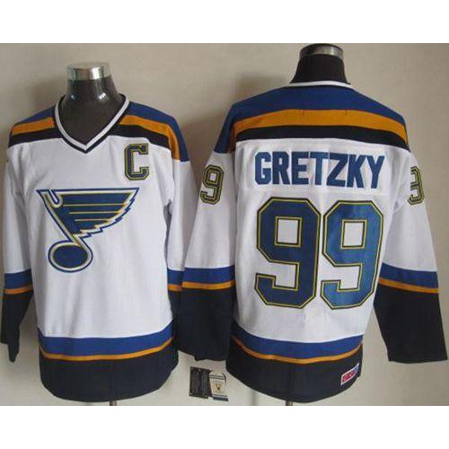 St. Louis Blues #99 Wayne Gretzky White/Navy CCM Throwback Stitched Jersey Men's