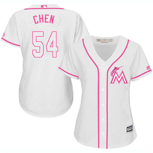 Miami Marlins #54 Wei-Yin Chen White/Pink Fashion Women's Stitched Jersey Womens