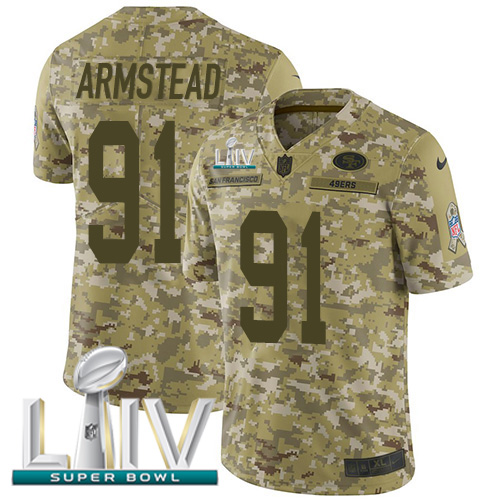San Francisco 49ers #91 Arik Armstead Camo Super Bowl LIV 2020 Youth Stitched Limited 2018 Salute To Service Jersey Youth