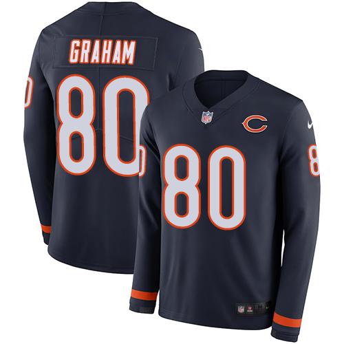 Chicago Bears #80 Jimmy Graham Navy Blue Team Color Men's Stitched Limited Therma Long Sleeve Jersey Men's