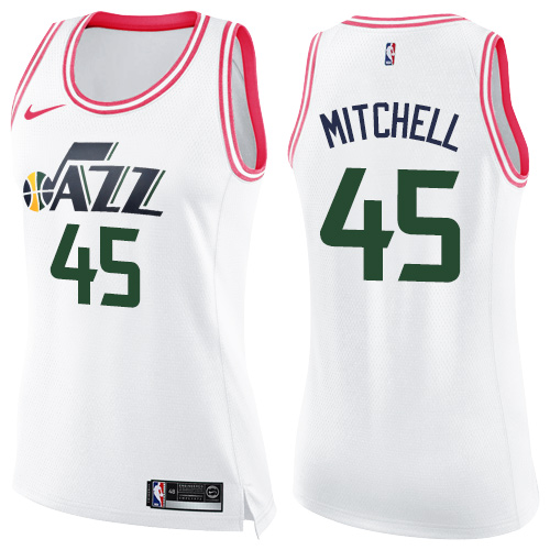 Utah Jazz #45 Donovan Mitchell White/Pink Womens Swingman Fashion Jersey Womens