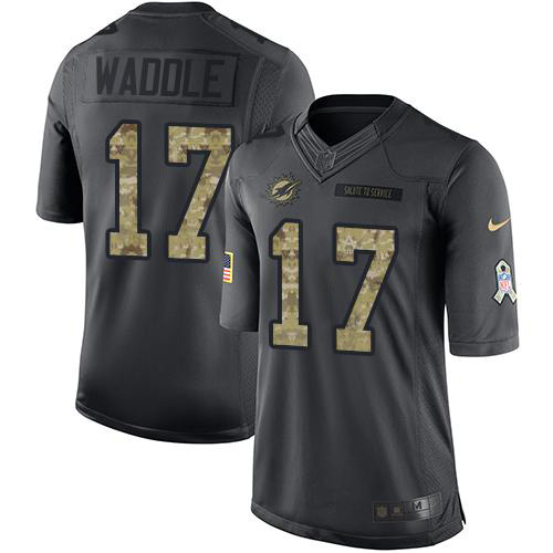 Dolphins #17 Jaylen Waddle Black Youth Stitched Limited 2016 Salute To Service Jersey