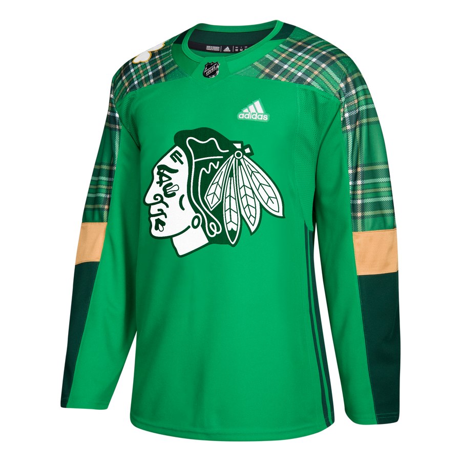 Adidas Blackhawks Blank Adidas Green St. Patrick's Day Authentic Practice Stitched Jersey