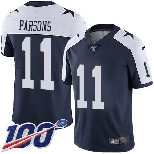 Cowboys #11 Micah Parsons Navy Blue Thanksgiving Youth Stitched 100th Season Vapor Throwback Limited Jersey