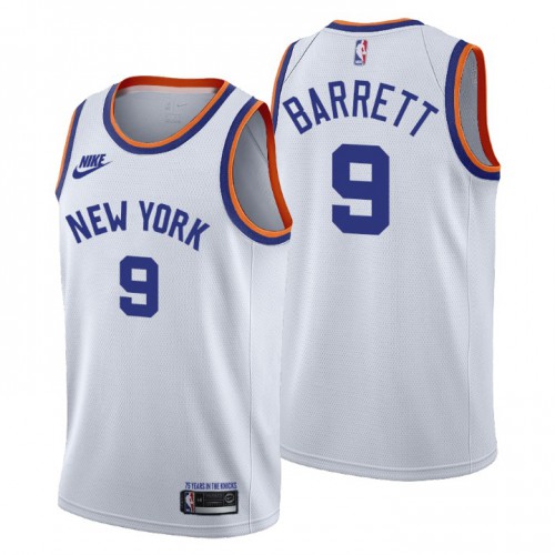New York New York Knicks #9 RJ Barrett Mens Releases Classic Edition 75th Anniversary Jersey White Mens