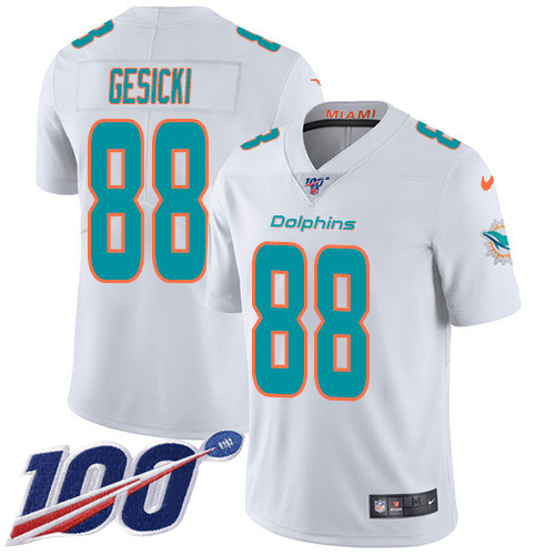 Dolphins #88 Mike Gesicki White Men's Stitched 100th Season Vapor Untouchable Limited Jersey