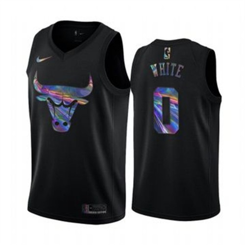 Chicago Bulls #0 Coby White Mens Iridescent Holographic Collection Jersey - Black Mens