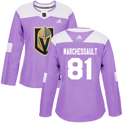 Adidas Golden Vegas Golden Knights #81 Jonathan Marchessault Purple Authentic Fights Cancer Women's Stitched Jersey Womens