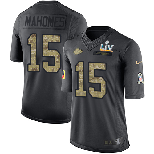 Chiefs #15 Patrick Mahomes Black Youth Super Bowl LV Bound Stitched Limited 2016 Salute To Service Jersey