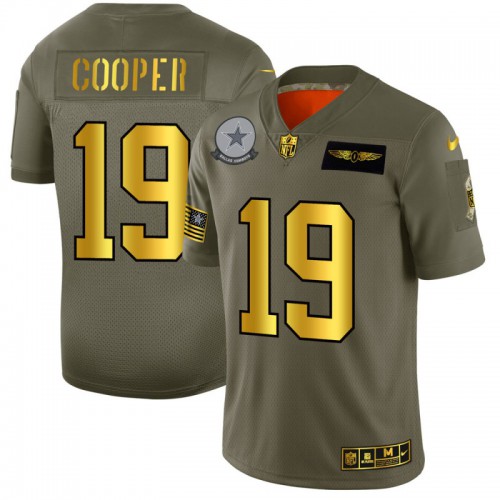 Dallas Dallas Cowboys #19 Amari Cooper Men's Olive Gold 2019 Salute to Service Limited Jersey Men's
