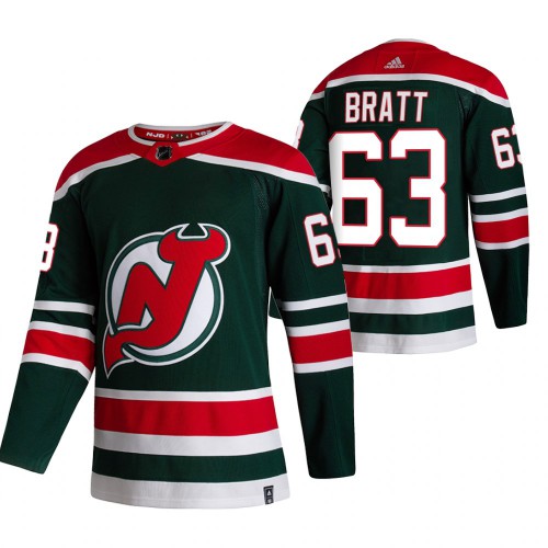 New Jersey New Jersey Devils #63 Jesper Bratt Green Men's Adidas 2020-21 Reverse Retro Alternate Jersey Men's