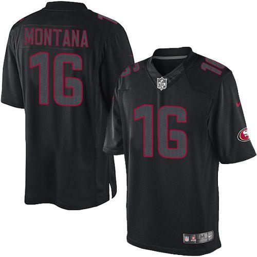 49ers #16 Joe Montana Black Men's Stitched Impact Limited Jersey
