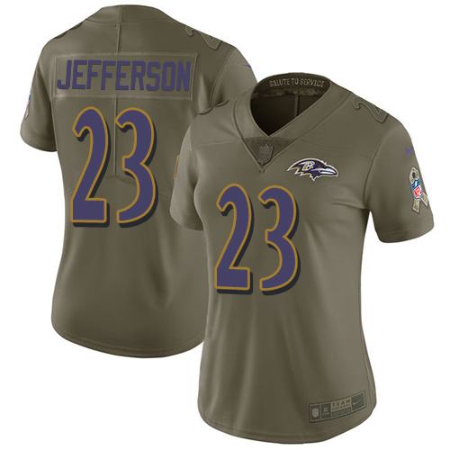 Baltimore Ravens #23 Tony Jefferson Olive Women's Stitched Limited 2017 Salute to Service Jersey Womens