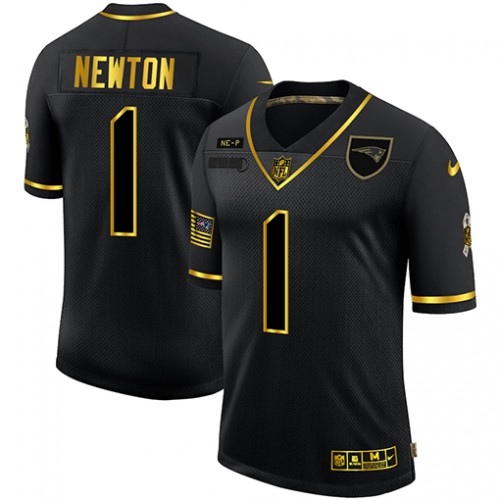New England New England Patriots #1 Cam Newton Men's 2020 Salute To Service Golden Limited Jersey Black Men's