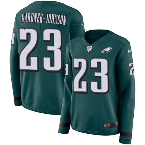 Eagles #23 C.J. Gardner-Johnson Green Team Color Women's Stitched Limited Therma Long Sleeve Jersey