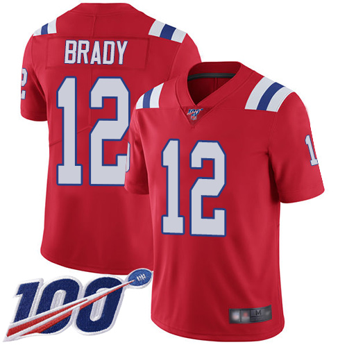Patriots #12 Tom Brady Red Alternate Men's Stitched 100th Season Vapor Limited Jersey