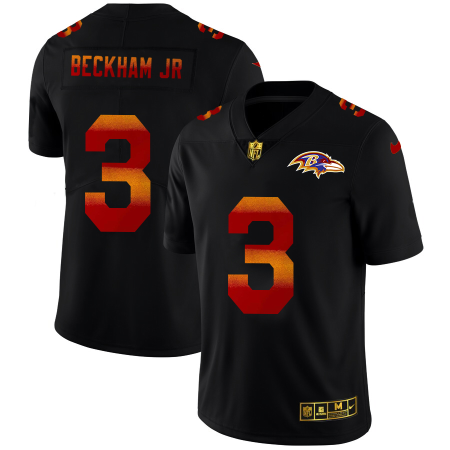 Baltimore Ravens #3 Odell Beckham Jr. Men's Black Red Orange Stripe Vapor Limited Jersey