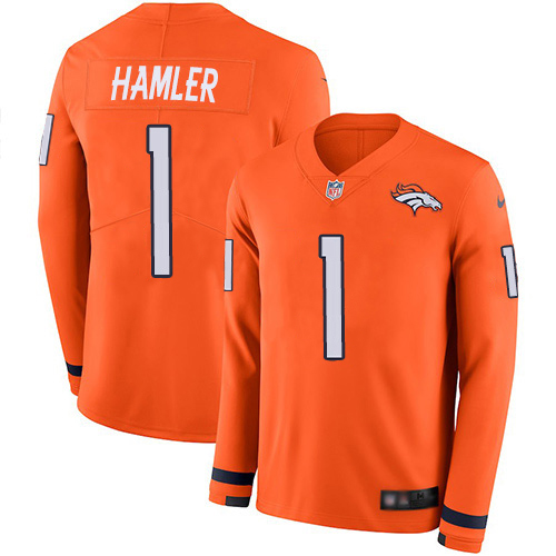 Broncos #1 KJ Hamler Orange Team Color Youth Stitched Limited Therma Long Sleeve Jersey