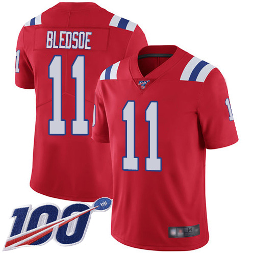 New England Patriots #11 Drew Bledsoe Red Alternate Men's Stitched 100th Season Vapor Limited Jersey Men's