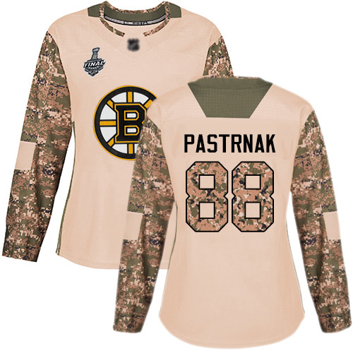 Adidas Boston Bruins #88 David Pastrnak Camo Authentic 2017 Veterans Day Stanley Cup Final Bound Women's Stitched Jersey Womens
