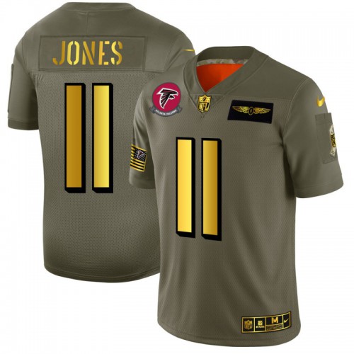 Atlanta Atlanta Falcons #11 Julio Jones Men's Olive Gold 2019 Salute to Service Limited Jersey Men's