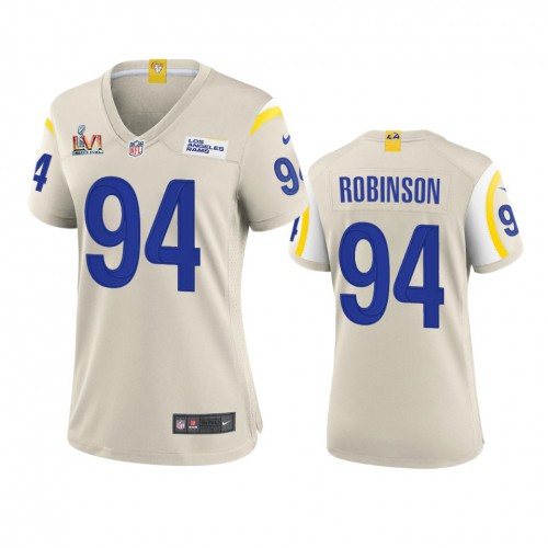 Los Angeles Los Angeles Rams #94 A'Shawn Robinson Women's Super Bowl LVI Patch Game Jersey - Bone Womens