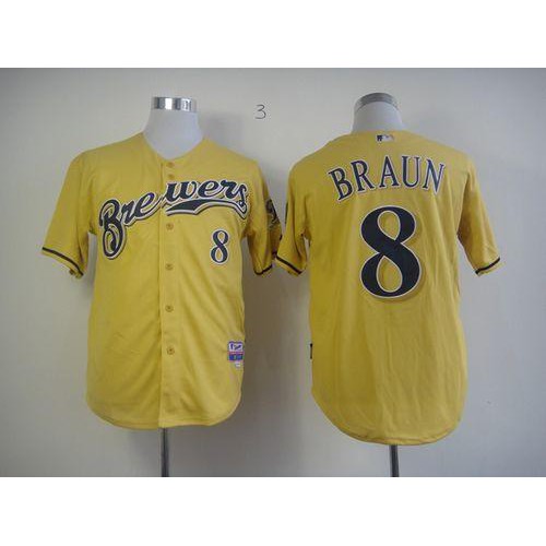 Milwaukee Brewers #8 Ryan Braun Yellow Alternate Cool Base Stitched Jersey Men's