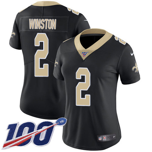 New Orleans Saints #2 Jameis Winston Black Team Color Women's Stitched 100th Season Vapor Untouchable Limited Jersey Womens