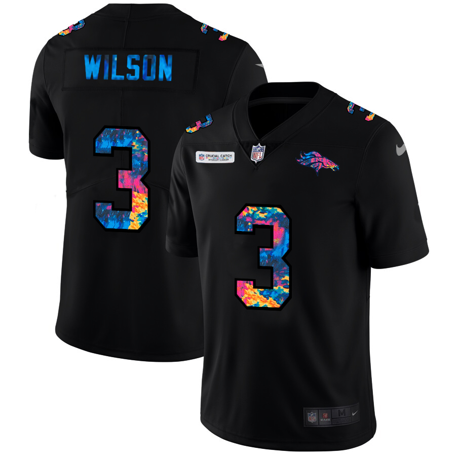 Denver Broncos #3 Russell Wilson Men's Multi-Color Black 2020 Crucial Catch Vapor Untouchable Limited Jersey