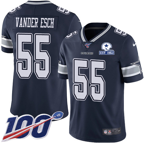 Cowboys #55 Leighton Vander Esch Navy Blue Team Color Men's Stitched With Established In 1960 Patch 100th Season Vapor Untouchable Limited Jersey
