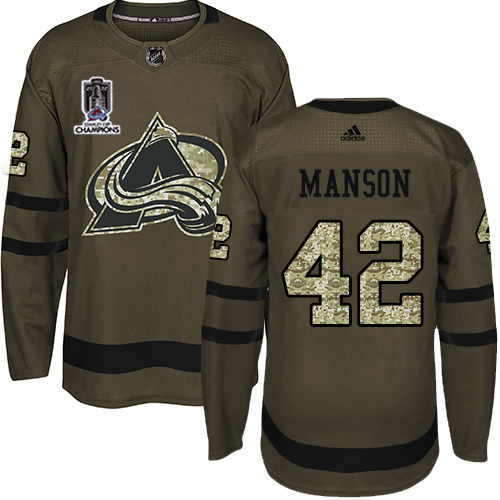 Adidas Colorado Avalanche #42 Josh Manson Green Youth 2022 Stanley Cup Champions Salute To Service Stitched Jersey Youth