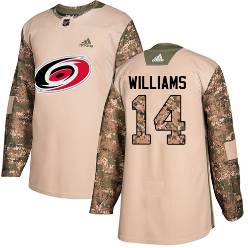 Adidas Carolina Hurricanes #14 Justin Williams Camo Authentic 2017 Veterans Day Stitched Jersey Men's