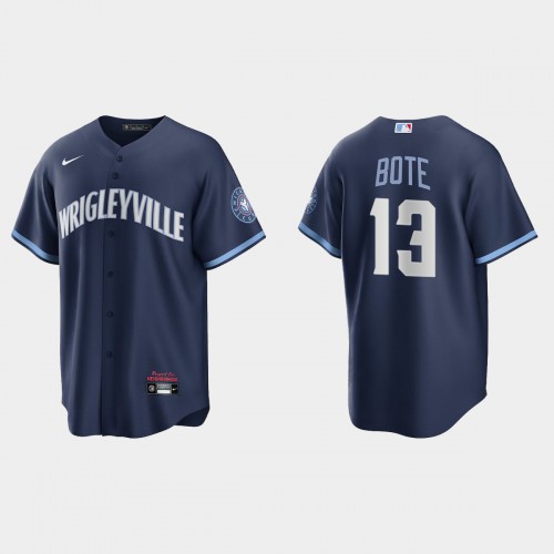 Chicago Chicago Cubs #13 David Bote Men's 2021 City Connect Fans Version Navy Jersey Men's