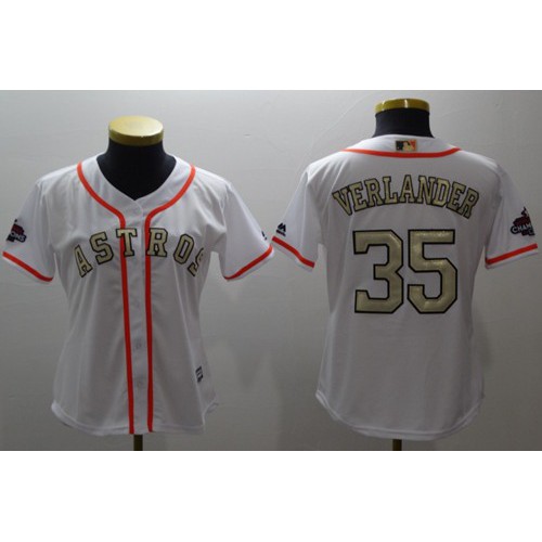 Houston Astros #35 Justin Verlander White 2017 World Series Champions Gold Program Cool Base Women's Stitched Jersey Womens