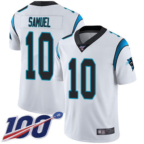 Carolina Panthers #10 Curtis Samuel White Men's Stitched 100th Season Vapor Limited Jersey Men's