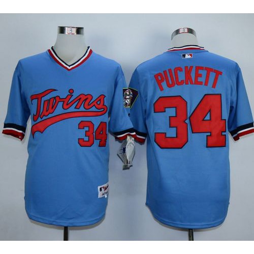 Minnesota Twins #34 Kirby Puckett Light Blue 1984 Turn Back The Clock Stitched Jersey Men's